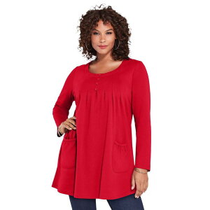 ���A�}���Y ���f�B�[�X �g�b�v�X T�V���c �v���X�T�C�Y �j�b�g Roaman's Women's Plusize Two Pocket Long Sleeve Soft Knit Swing Tunic Vivid Red ���b�h