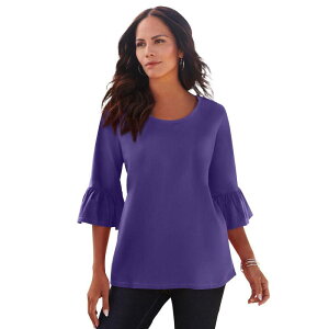 ���A�}���Y ���f�B�[�X �g�b�v�X T�V���c �v���X�T�C�Y �R�b�g�� Roaman's Women's Plusize Cotton Ultimate Bell Sleeve Tee Midnight Violet �o�C�I���b�g
