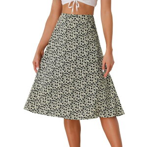 �A���O�� �P�[ ���f�B�[�X �{�g���X�J�[�g �V�t�H�� A ���C�� �~�f�B ALLEGRA K Women's Flare Below Knee Chiffon Flowy Waistband A Line Midi Skirt Apricot Black �u���b�N