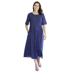 �E�[�}�� �E�B�Y�C�� ���f�B�[�X �g�b�v�X �����s�[�X �v���X�T�C�Y Woman Within Plusize Button-Front Essential Dress Navy Polka Dot �l�C�r�[