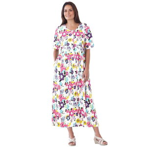 �E�[�}�� �E�B�Y�C�� ���f�B�[�X �g�b�v�X �����s�[�X �v���X�T�C�Y Woman Within Plusize Button-Front Essential Dress White Multi Garden �z���C�g