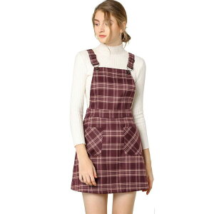 �A���O�� �P�[ ���f�B�[�X �g�b�v�X �����s�[�X �I�[�o�[�I�[�� ALLEGRA K Women's Costume Adjustable Straplaid Suspender Overall Dress Red ���b�h