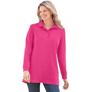 �E�[�}�� �E�B�Y�C�� ���f�B�[�X �g�b�v�X T�V���c �|���V���c �v���X�T�C�Y ���� Woman Within Plusize Long-Sleeve Polo Shirt Raspberry Sorbet