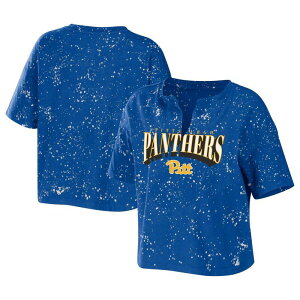 �E�F�A �o�C �G���� �A���h���[�Y ���f�B�[�X �g�b�v�X T�V���c Women's WEAR by Erin Andrews Royal Pitt Panthers Bleach Wash Splatter Notch Neck T-Shirt Pit Blue �u���[