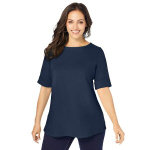 �W�F�V�J�����h�� ���f�B�[�X �g�b�v�X T�V���c �v���X�T�C�Y �R�b�g�� Jessica London Women's Plusize Stretch Cotton Cuff Tee Navy �l�C�r�[
