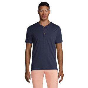 �����Y�G���h ���f�B�[�X �g�b�v�X T�V���c �W���[�W�[ Men's Lands' End Short Sleeve Supima Jersey Henley Top Radiant Navy �l�C�r�[