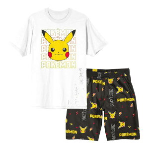 �A�j���L�����N�^�[ ���f�B�[�X �A���_�[�E�F�A �i�C�g�E�F�A Licensed Character Men's Pokmon Pikachu Big Face Pajama Top & Pajama Bottom Set White �z���C�g