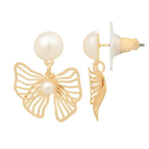 LC Lauren Conrad ���f�B�[�X �A�N�Z�T���[ �s�A�X�E�C�������O LC Lauren Conrad Gold-Tone Simulated Pearl Filigree Bow Drop Earrings White �z���C�g