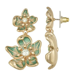 �l�[�s�A ���f�B�[�X �A�N�Z�T���[ �s�A�X�E�C�������O Napier Gold Tone Simulated Crystal Green Flower Double Drop Earrings Green �O���[��