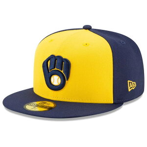 �j���[�G�� ���f�B�[�X �A�N�Z�T���[ �X�q Men's New Era Navy/Yellow Milwaukee Brewers Alternate Authenticollection-Field 59FIFTY Fitted Hat Brw Navy �l�C�r�[