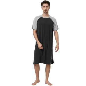 Lars Amadeus ���f�B�[�X �A���_�[�E�F�A �i�C�g�E�F�A �V���c Lars Amadeus Men's Nightshirt Nightwear Comfy Lounge Soft Pajamas Loose Sleep Shirt Nightgown Black Light Gray �u���b�N