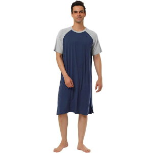 Lars Amadeus ���f�B�[�X �A���_�[�E�F�A �i�C�g�E�F�A �V���c Lars Amadeus Men's Nightshirt Nightwear Comfy Lounge Soft Pajamas Loose Sleep Shirt Nightgownavy Blue Light Gray �O���[