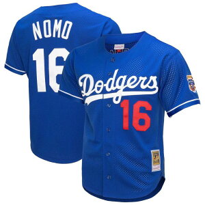 �~�b�`�F��&�l�X ���f�B�[�X �g�b�v�X T�V���c ���b�V�� �W���[�W�[ Men's Mitchell & Ness Hideo Nomo Royalos Angeles Dodgers Cooperstown Collection Mesh Batting Practice Button-Up Jersey Lad Blue �u���[