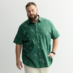 �\�m�} ���f�B�[�X �g�b�v�X T�V���c �v�����g�[�� ���l�� Big & Tall Sonoma Goods For Life Short Sleeve Linen Printed Shirt Neon Palm Green �O���[��