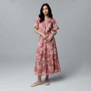 ���F���E�H�� ���f�B�[�X �g�b�v�X �����s�[�X �v�` �}�L�V Petite Simply Vera Wang Maxi Fem Dress Pink Red Floral ���b�h