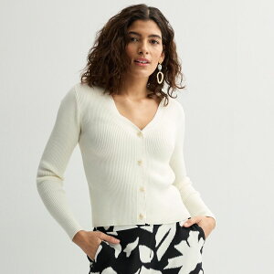 �i�C���E�F�X�g ���f�B�[�X �A�E�^�[ �j�b�g�E�Z�[�^�[ ���u �J�[�f�B�K�� Women's Nine West Fitted Sweater Sculpt Ribbed Cardigan Daisy Dew