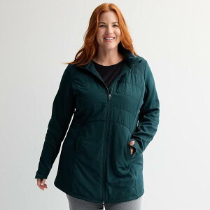 Tek Gear ���f�B�[�X �A�E�^�[ �W���P�b�g�E�u���]�� �v���X�T�C�Y Plusize Tek Gear Hooded Mixed Media Long Jacketernity Green �O���[��