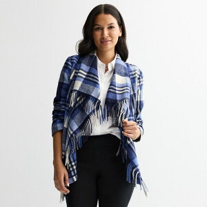 �N���t�g���o���[ ���f�B�[�X �A�E�^�[ �W���P�b�g�E�u���]�� Women's Croft & Barrow Plaid Shawl Jacket Blue Plaid �u���[