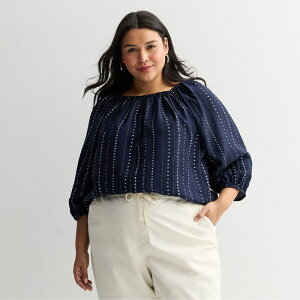 �\�m�} ���f�B�[�X �g�b�v�X �V���c �v���X�T�C�Y �~�j Plusize Sonoma Goods For Life Shirred Feminine Top Navy Blue Dot Dye �l�C�r�[