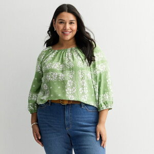 �\�m�} ���f�B�[�X �g�b�v�X �V���c �v���X�T�C�Y �~�j Plusize Sonoma Goods For Life Shirred Feminine Top Olive Floral Bandanna �I���[�u