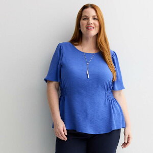 �i�C���E�F�X�g ���f�B�[�X �g�b�v�X �V���c �v���X�T�C�Y �u���E�X Plusize Nine West Cinched Flutter Sleeve Blouse Nicole Blue �u���[