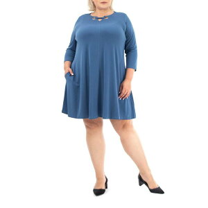 �j�i���I�i���h ���f�B�[�X �g�b�v�X �����s�[�X �v���X�T�C�Y Plusize Nina Leonard Grommet Notchneck Dress Blue Moon Gold �u���[