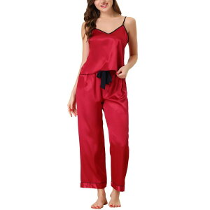 cheibear ���f�B�[�X �A���_�[�E�F�A �i�C�g�E�F�A �V���N cheibear Women'summer Suspendersoft Ice Silk Pajamas Home Clothes Three Piece Set Red ���b�h