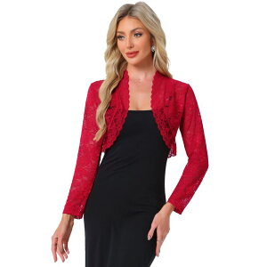 �A���O�� �P�[ ���f�B�[�X �A�E�^�[ �j�b�g�E�Z�[�^�[ �V�A�[ �J�[�f�B�K�� ���[�X ALLEGRA K Women's Lace Bolero Shrugsheer Long Sleeve Open Front Crop Cardigan Red ���b�h