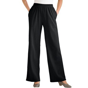 �E�[�}�� �E�B�Y�C�� ���f�B�[�X �{�g���X �J�W���A���p���c �v���X�T�C�Y �j�b�g Woman Within Plusize 7-Day Knit Wide-Leg Pull-On Pants Black �u���b�N