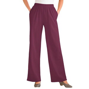 �E�[�}�� �E�B�Y�C�� ���f�B�[�X �{�g���X �J�W���A���p���c �v���X�T�C�Y �j�b�g Woman Within Plusize 7-Day Knit Wide-Leg Pull-On Pants Deep Claret