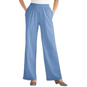 �E�[�}�� �E�B�Y�C�� ���f�B�[�X �{�g���X �J�W���A���p���c �v���X�T�C�Y �j�b�g Woman Within Plusize 7-Day Knit Wide-Leg Pull-On Pants French Blue �u���[