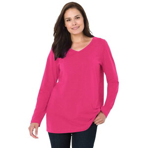 �E�[�}�� �E�B�Y�C�� ���f�B�[�X �g�b�v�X T�V���c V�l�b�N �v���X�T�C�Y ���� Woman Within Plusize Perfect Long-Sleeve V-Neck Tee Raspberry Sorbet