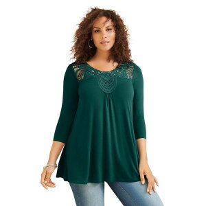 ���A�}���Y ���f�B�[�X �g�b�v�X T�V���c �v���X�T�C�Y ���[�X Roaman's Women's Plusize Lacembellished Swing Ultra Femme Top Emerald Green �O���[��