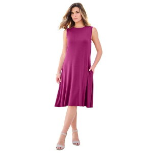 ���A�}���Y ���f�B�[�X �g�b�v�X �����s�[�X �v���X�T�C�Y �j�b�g Roaman's Women's Plusize Stretch Knitwo-Pocket Swing Tank Dress Raspberry