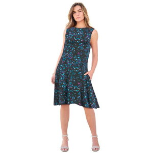 ���A�}���Y ���f�B�[�X �g�b�v�X �����s�[�X �v���X�T�C�Y �j�b�g Roaman's Women's Plusize Stretch Knitwo-Pocket Swing Tank Dress Teal Watercolor Ditsy �e�B�[��