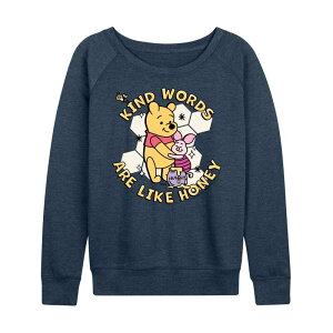 �f�B�Y�j�[ ���f�B�[�X �g�b�v�X T�V���c �p�C�� Disney's Winnie the Pooh Piglet & Pooh Women's Kind Words French Terry Long Sleeve Tee Blue �u���[