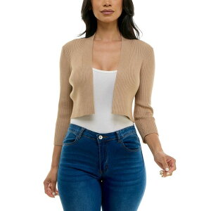 �j�i���I�i���h ���f�B�[�X �A�E�^�[ �j�b�g�E�Z�[�^�[ ���u Women's Nina Leonard Three-Quarter Sleeve Ribbedge Bolero Tan �^��