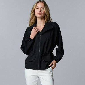 ���F���E�H�� ���f�B�[�X �A�E�^�[ �W���P�b�g�E�u���]�� �E�G�X�g�}�[�N Women'simply Vera Wang Cinched Waist Utility Jacket Black �u���b�N