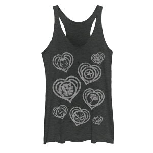 �A�j���L�����N�^�[ ���f�B�[�X �g�b�v�X T�V���c ���B���e�[�W Licensed Character Juniors' Marvel Hero Icon Vintage Comic Hearts Tank Top Black Heather �u���b�N