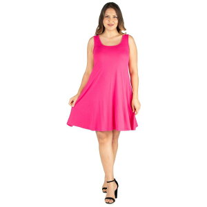 24 �Z�u���R���t�H�[�g ���f�B�[�X �g�b�v�X �����s�[�X �Ђ��� �v���X�T�C�Y Plusize 24seven Comfort Apparel Fit and Flare Knee Length Tank Top Dress Pink �s���N
