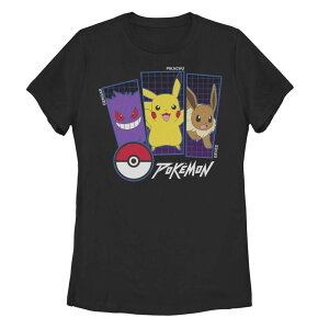 �A�j���L�����N�^�[ ���f�B�[�X �g�b�v�X T�V���c �O���t�B�b�N Licensed Character Juniors' Pokemon Gengar Pikachu & Eevee Panels Graphic Tee Black �u���b�N