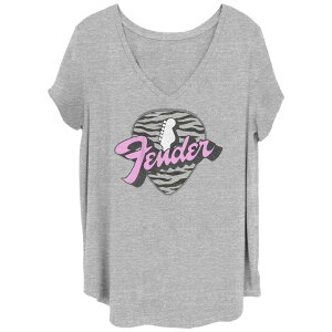 �A�j���L�����N�^�[ ���f�B�[�X �g�b�v�X T�V���c V�l�b�N �O���t�B�b�N Licensed Character Juniors' Fender Zebra Guitar Pick Head Retro V-Neck Graphic Tee Heather Gray �O���[