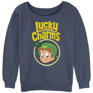 �A�j���L�����N�^�[ ���f�B�[�X �g�b�v�X T�V���c �p�C�� �O���t�B�b�N Licensed Character Juniors' Lucky Charms Leprechaun Stamp Slouchy Terry Graphic Pullover Blue Heather �w�U�[
