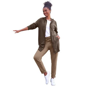 Ellos ���f�B�[�X �g�b�v�X T�V���c �v���X�T�C�Y �p�C�� �p�[�J�[ ellos Plusize Studio French Terry Long Sleeve Zip-Frontunic Hoodie Chocolate �`���R���[�g