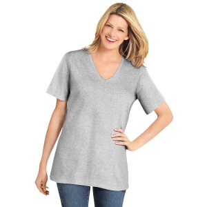�E�[�}�� �E�B�Y�C�� ���f�B�[�X �g�b�v�X T�V���c V�l�b�N �v���X�T�C�Y �v�` ���� Woman Within Plusize Petite Perfect Short-Sleeve V-Neck Tee Heather Grey �O���[