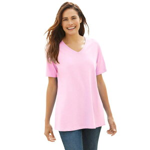 �E�[�}�� �E�B�Y�C�� ���f�B�[�X �g�b�v�X T�V���c V�l�b�N �v���X�T�C�Y �v�` ���� Woman Within Plusize Petite Perfect Short-Sleeve V-Neck Tee Pink �s���N