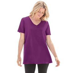 �E�[�}�� �E�B�Y�C�� ���f�B�[�X �g�b�v�X T�V���c V�l�b�N �v���X�T�C�Y �v�` ���� Woman Within Plusize Petite Perfect Short-Sleeve V-Neck Tee Plum Purple �p�[�v��