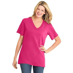 �E�[�}�� �E�B�Y�C�� ���f�B�[�X �g�b�v�X T�V���c V�l�b�N �v���X�T�C�Y �v�` ���� Woman Within Plusize Petite Perfect Short-Sleeve V-Neck Tee Raspberry Sorbet