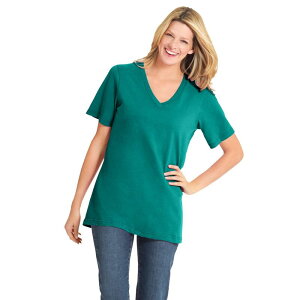 �E�[�}�� �E�B�Y�C�� ���f�B�[�X �g�b�v�X T�V���c V�l�b�N �v���X�T�C�Y �v�` ���� Woman Within Plusize Petite Perfect Short-Sleeve V-Neck Tee Waterfall