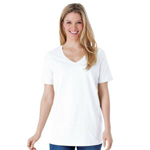 �E�[�}�� �E�B�Y�C�� ���f�B�[�X �g�b�v�X T�V���c V�l�b�N �v���X�T�C�Y �v�` ���� Woman Within Plusize Petite Perfect Short-Sleeve V-Neck Tee White �z���C�g